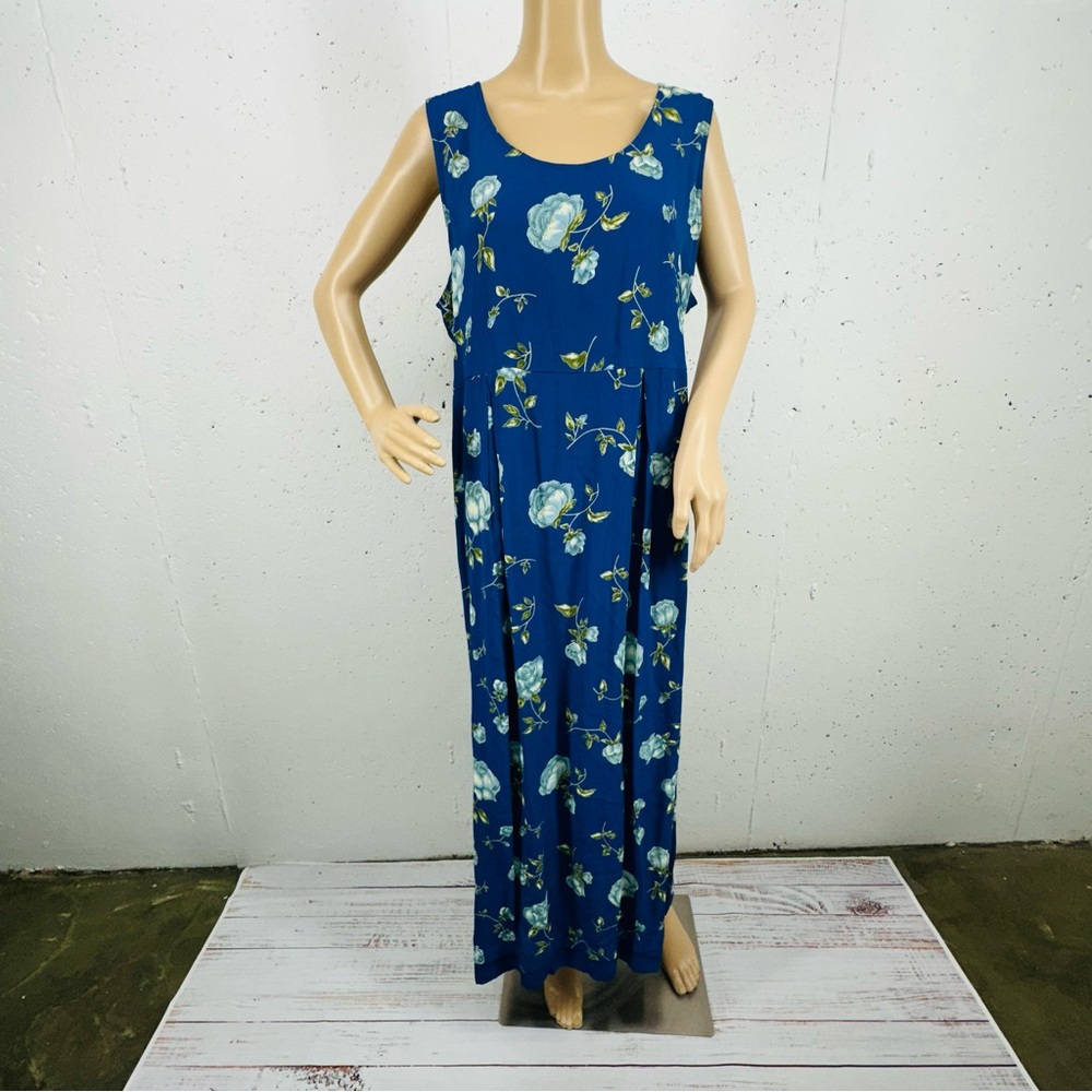 Vintage April Cornell Women’s size XL Navy Blue Floral Maxi Dress NEW